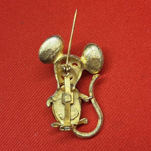 VTG Park Lane Gold Tone Mouse Brooch Pin Jelly Belly Red Eyes - Picture 6 of 12